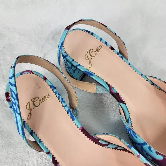 J.Crew Floral Slingback Heels Blue Purple Fabric Pumps Pointed Toe | 5.5 - Picture 11 of 15